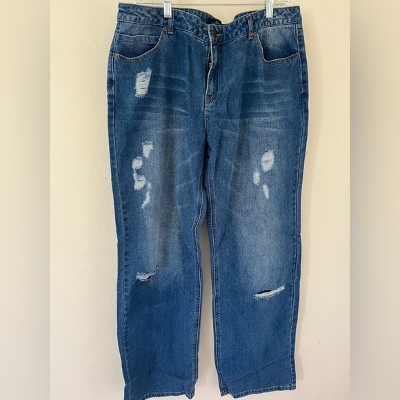 Midiross Women's Ripped Low Waist Straight Leg Jeans Denim 2XL plus size new - Picture 2 of 3